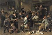 A school class with a sleeping schoolmaster, oil on panel painting by Jan Steen, 1672 Jan Steen